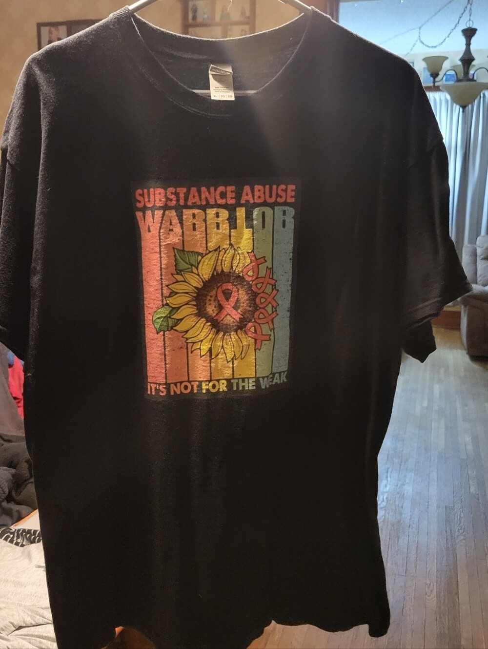 Gildan Black Womens Short Sleeve Tee, Substance Abuse Warrior Survivor
